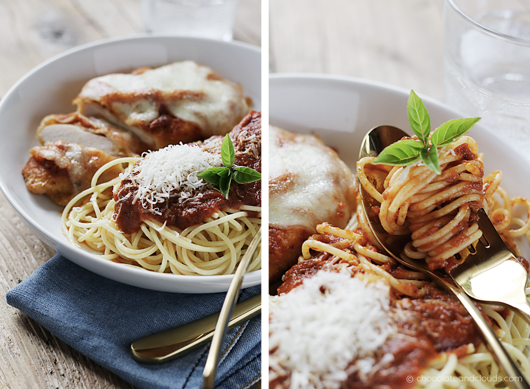 baked chicken parmesan rezept baked chicken parmesan mit pasta und Tomatensauce rezept