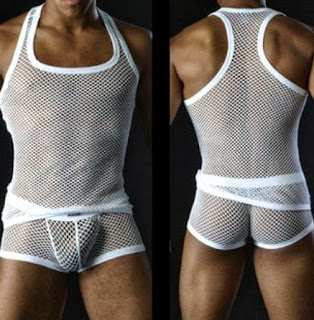 White Large Mesh Transparent Sexy Men's Underwear Men's Vest Performance Wear