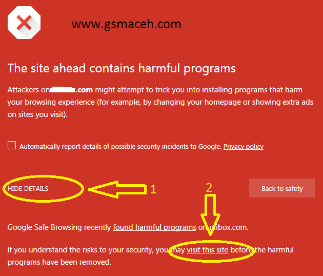 cara mengatasi the site ahead contains harmful programs gsmaceh.com