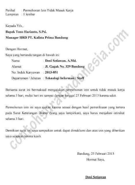 Contoh Surat Izin Masuk Kerja Detil Gambar Online