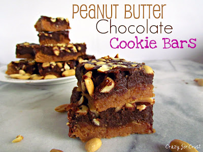 chocolate peanut butter cookie bars collage with peanuts on marble slab