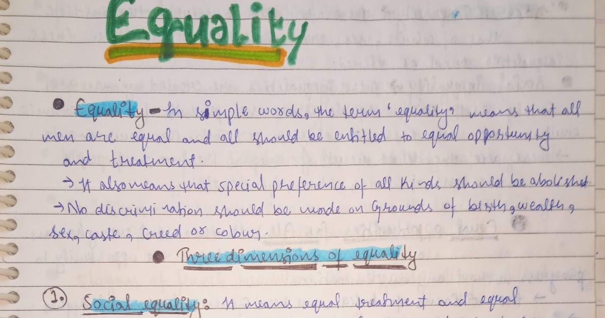 Handwritten Notes of EQUALITY Political Science Class 11th 'Humanities'