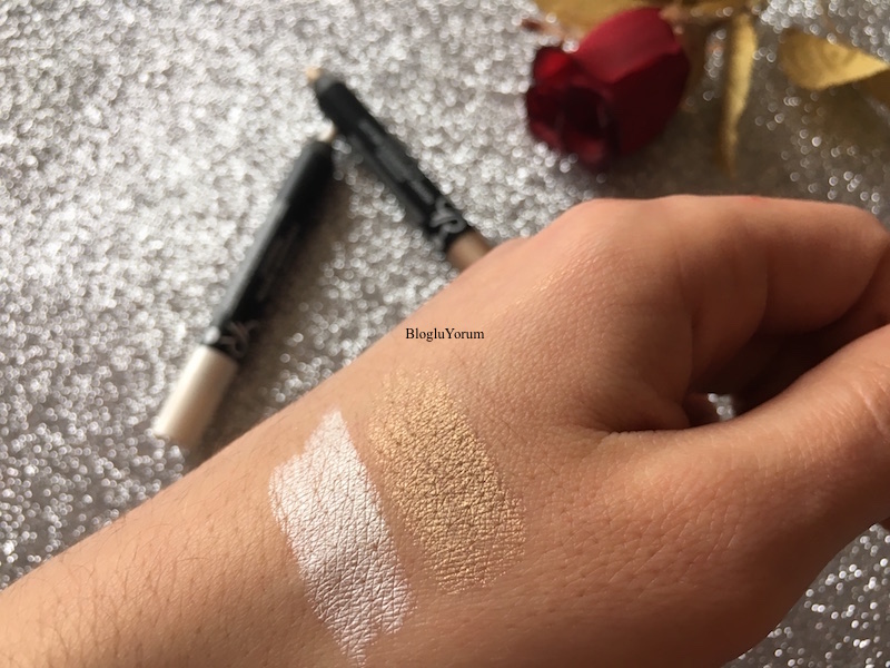 GOLDEN ROSE EYESHADOW CRAYON 01GLITTER EYESHADOW CRAYON 57 WATERPROOF KALEM FARLAR SWATCHES