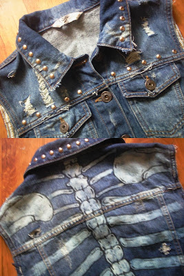 kamizelka diy blogerska diy jeans custom ćwieki kości szkielet 2012