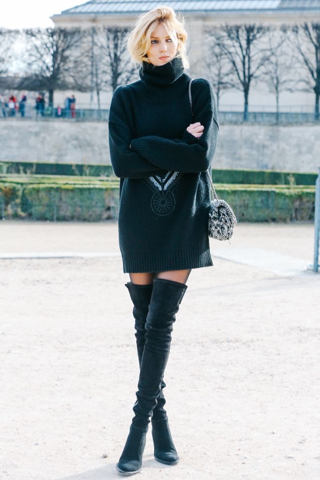 STREET STYLE: A/W Dressing | Girl From North London fall winter autumn fashion blogger inspiration black jumper dress knitwear suede thigh high boots chanel bag