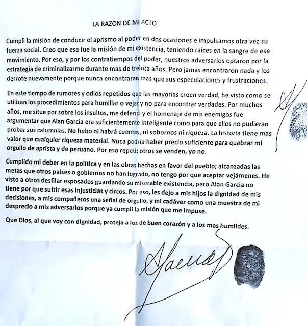 Carta de despedida Alan García