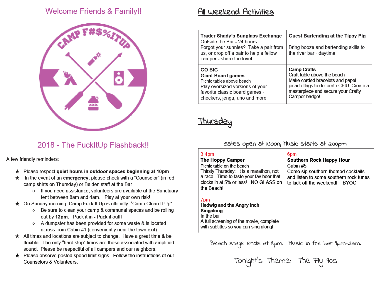 camp fuckitup 2018 activities
