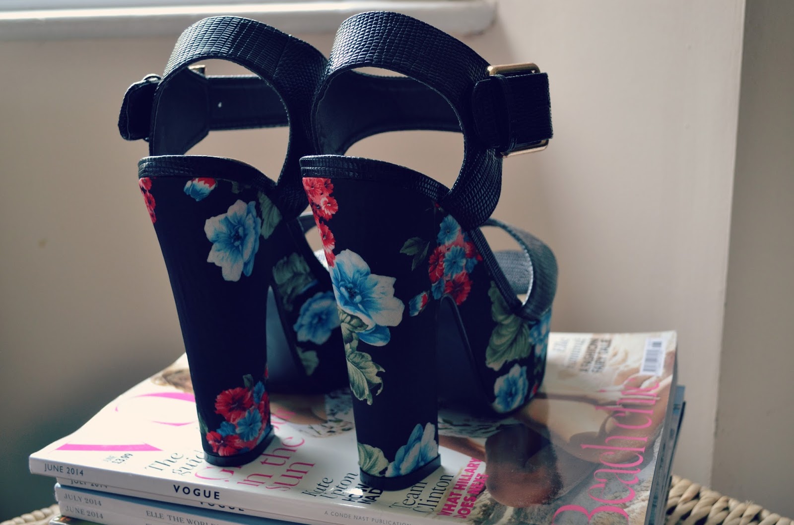 quiz black tropical floral snakeskin heels shoes platforms vogue magazine