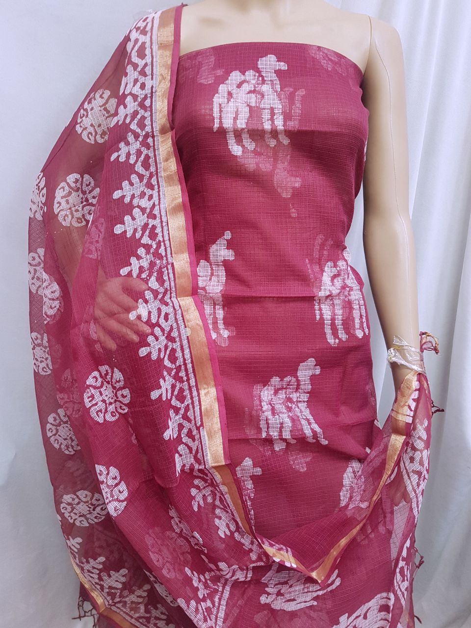 Exclusive Pure Kota Doria Cotton Dress material with wax batik hand