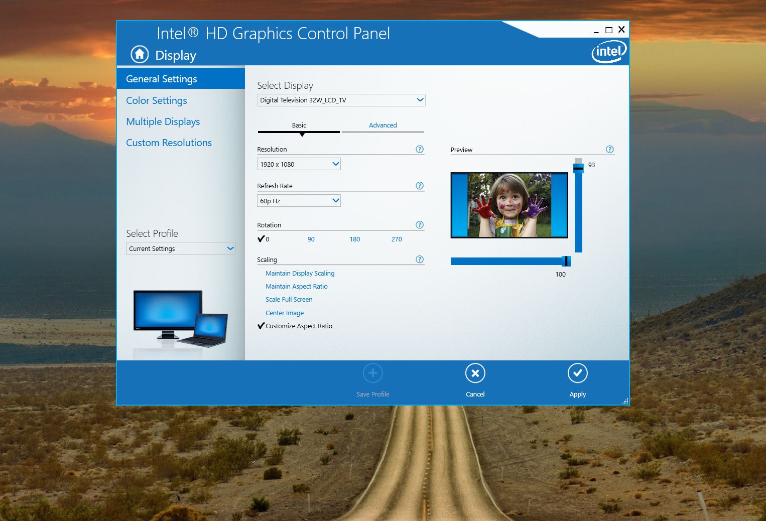 Setting Screen Offset Scaling to Show missing details on Windows 10