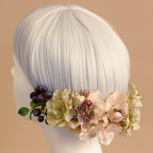 トルコキキョウのヘアピックセット（ベージュ）＿ウェディングヘッドドレス・花髪飾りairaka