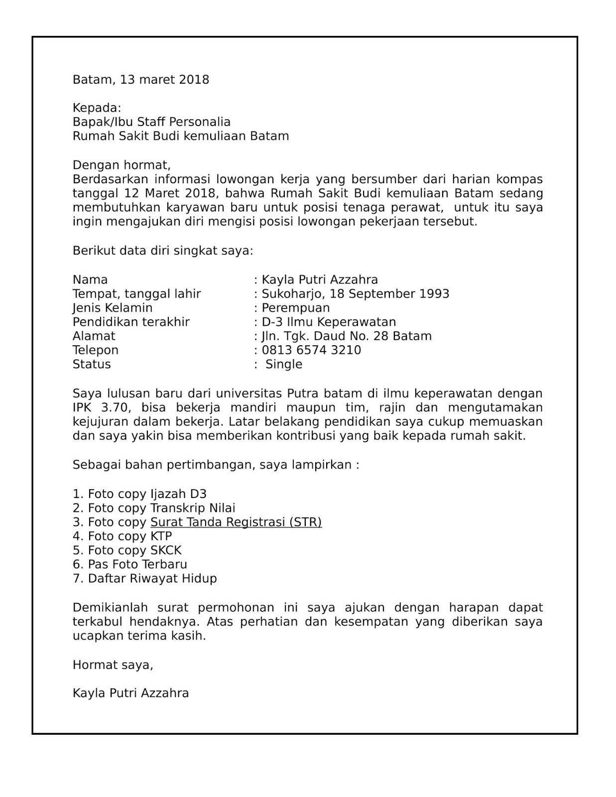 Contoh Surat Lamaran Pekerjaan Lengkap