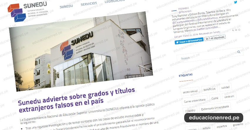 COMUNICADO SUNEDU: Advierten sobre grados y títulos extranjeros falsos en el país - www.sunedu.gob.pe COMUNICADO SUNEDU: Advierten sobre grados y títulos extranjeros falsos en el país - www.sunedu.gob.pe