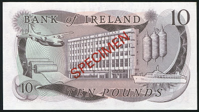 Bank of Ireland currency 10 Pounds Sterling banknote