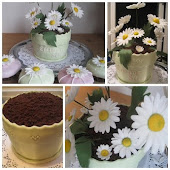 Potteplante (kage) med daisies