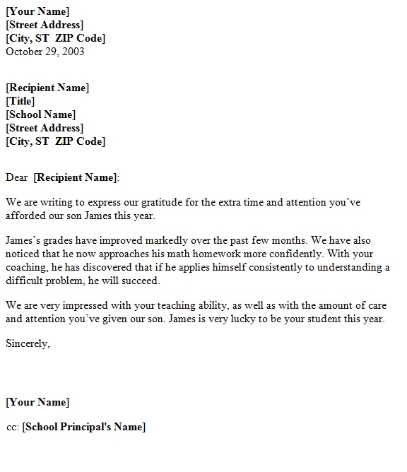 Teacher Appreciation Letter Template Sample