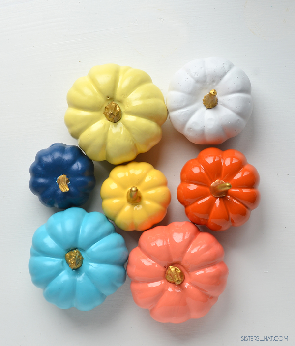 Spray Painted Colorful Pumpkins Sisters What Spray Paint Some Fake Pumpkins With Fun Colors And The Top Gold So Easy