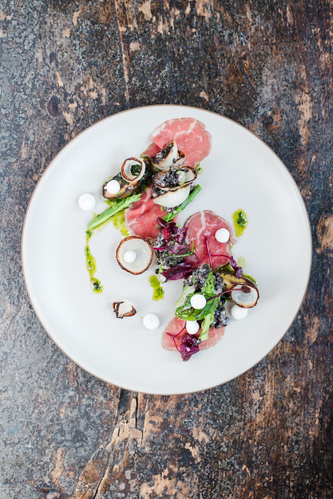 beef carpaccio & black lentil asparagus salad river cafe