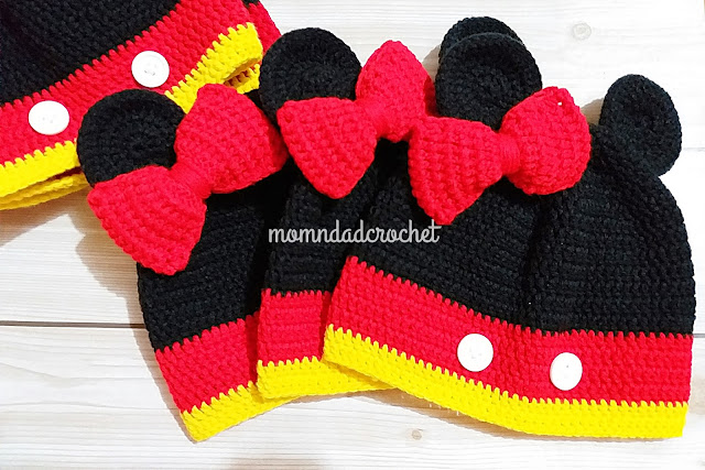 crochet, Mickey Mouse hat, Minnie Mouse hat, crochet made to order, 