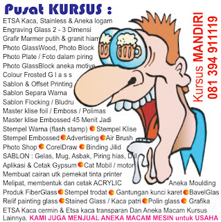 Sablon : Gelas, Kaos, PIN, Nama dada, Payung, HP, Ballpoint, Kalender