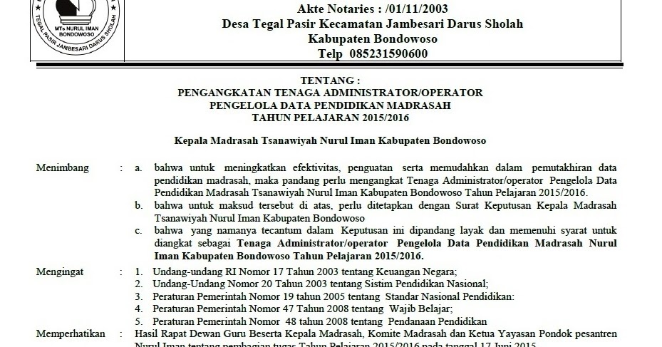 Contoh Format Sk Operator Yayasan Guru Paud