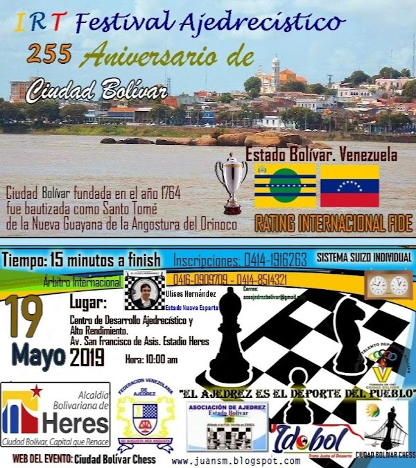 IRT RÁPIDO FESTIVAL AJEDRECÍSTICO 255 ANIVERSARIO DE CIUDAD BOLÍVAR IRT RÁPIDO FESTIVAL AJEDRECÍSTICO 255 ANIVERSARIO DE CIUDAD BOLÍVAR
