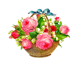 Antique Images: Free Flower Basket Graphic: Pink Roses and Lily of the ...