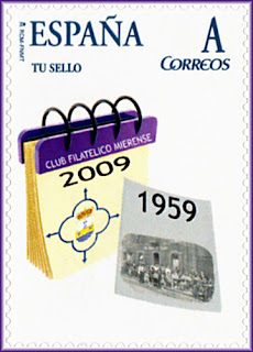 Sello personalizado del 50 aniversario del Grupo Filatélico Mierense.