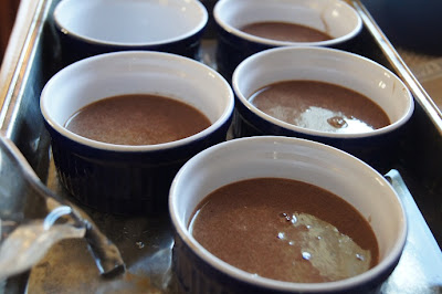 The pots de creme need a water bath about two-thirds up the ramekins