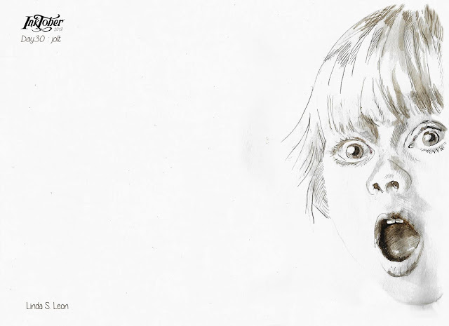 Inktober dag30 SCHOK inkt en bistertekening : kinderportret door Linda S. Leon op Kanttekeningen