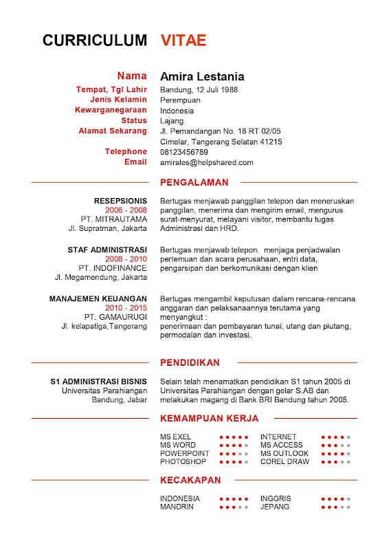 Contoh CV Lamaran Kerja Menarik 3 Hitam Putih contoh cv curriculum vitae