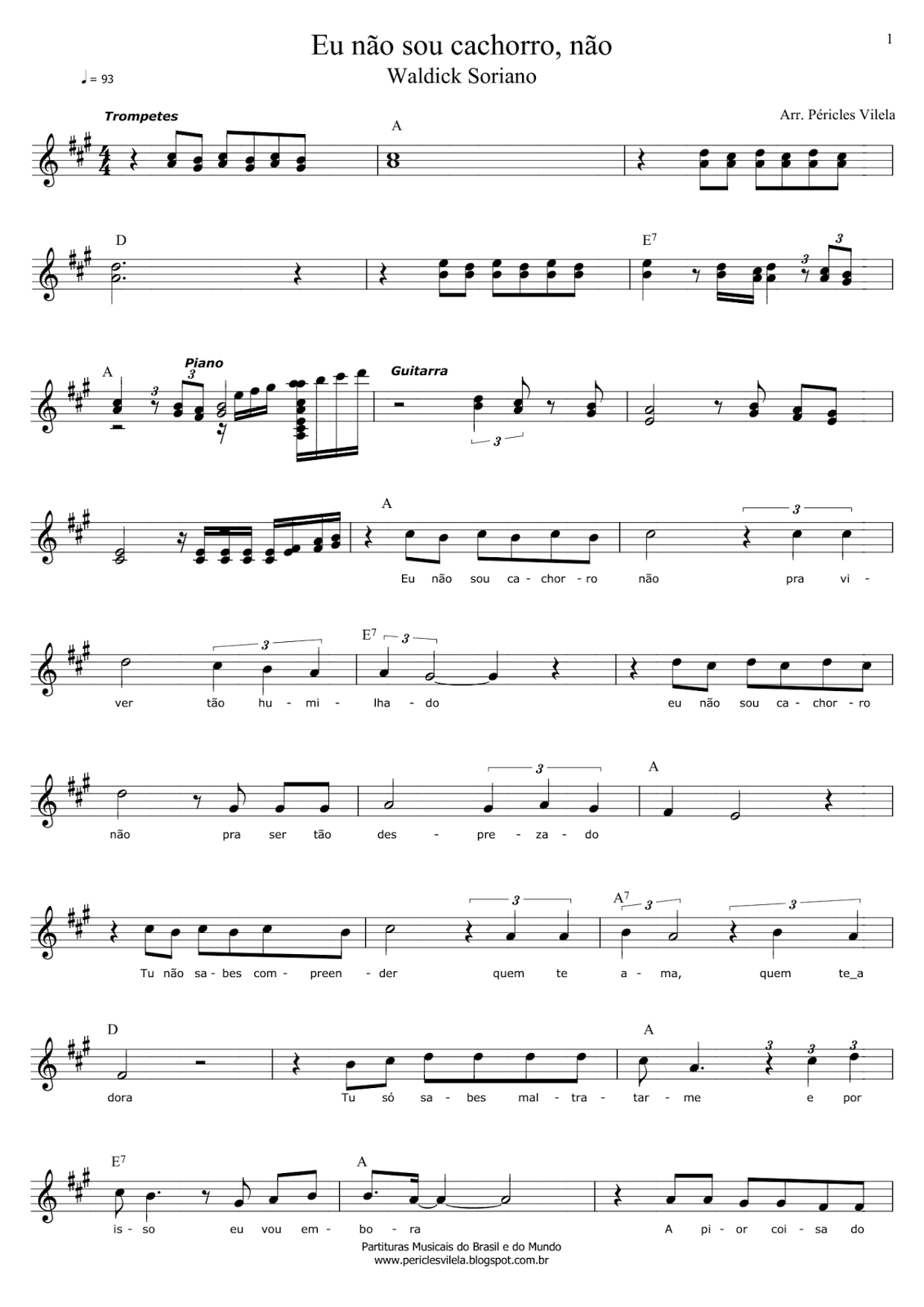 Partituras Musicais Eu não sou cachorro,