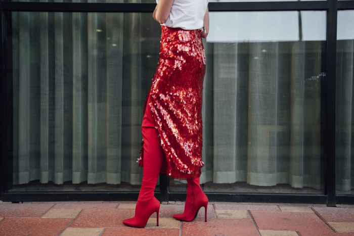 Dos formas de llevar la falda roja de lentejuelas de Zara - Mi vida en rojo