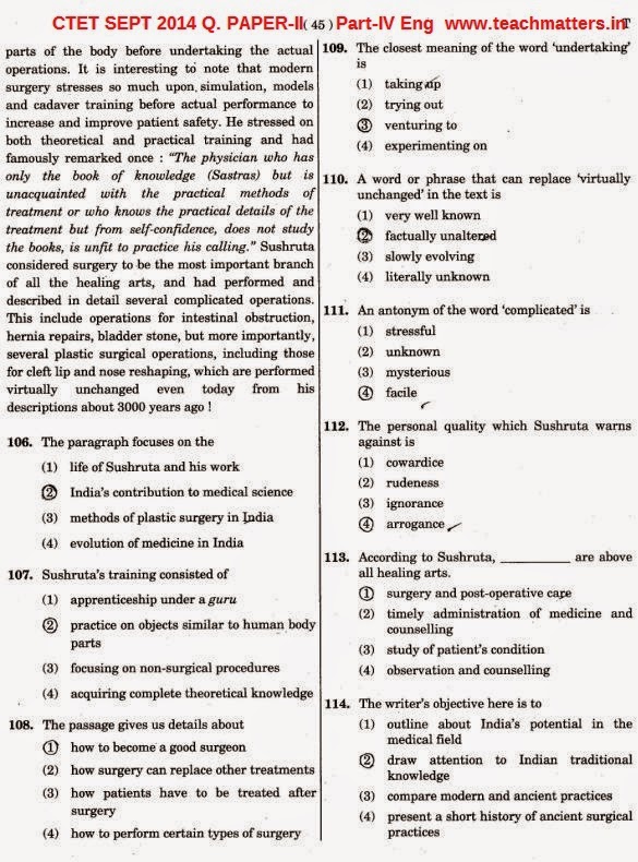 CTET SEPT 2014 Solved Question Paper Level2 PartIV (Eng) TeachMatters