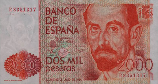 Spain Money 2000 Pesetas banknote 1980 Juan Ramon Jimenez