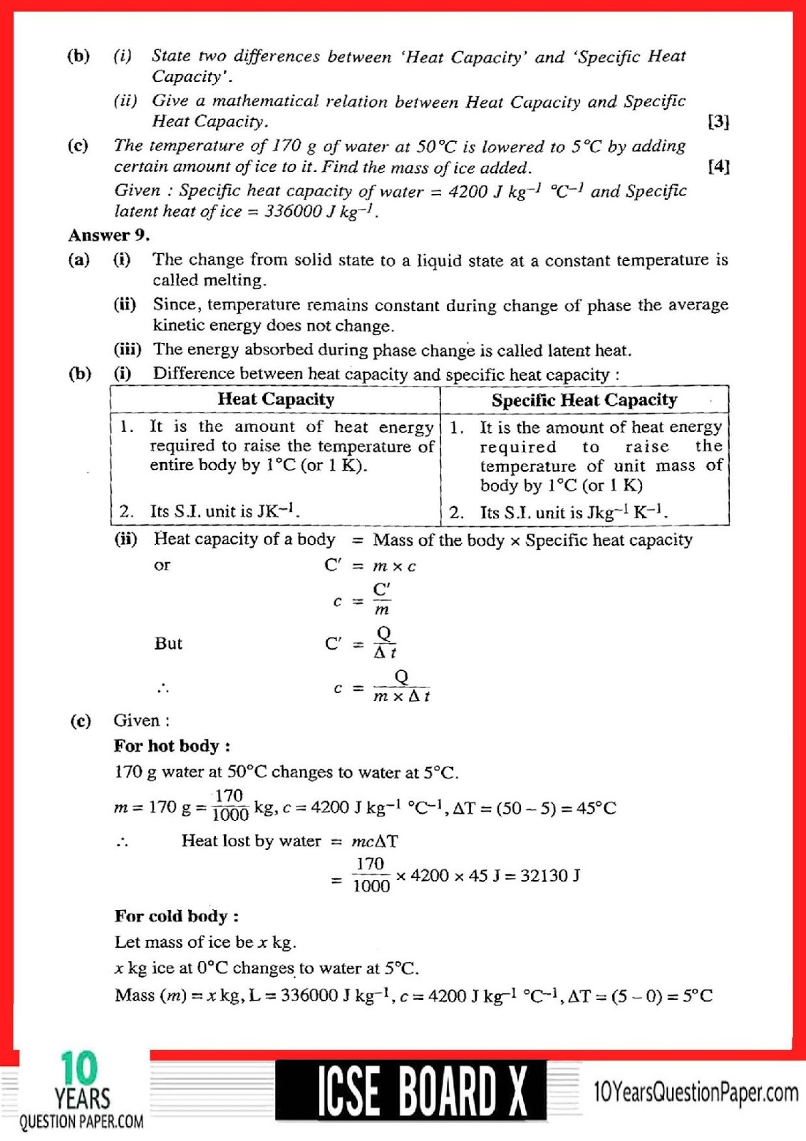 2018 Physics Class 10 ICSE board Question Paper ICSE Physics Solved Question Paper 2018