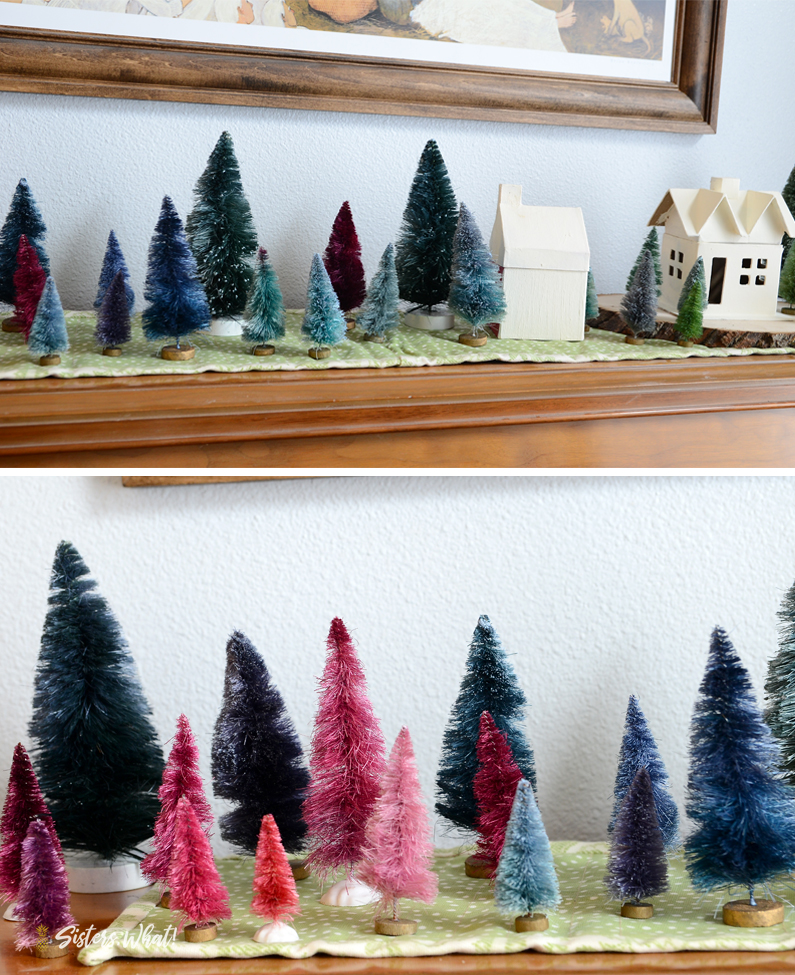 DIY Colorful Christmas Brush Bottle Trees Sisters, What!