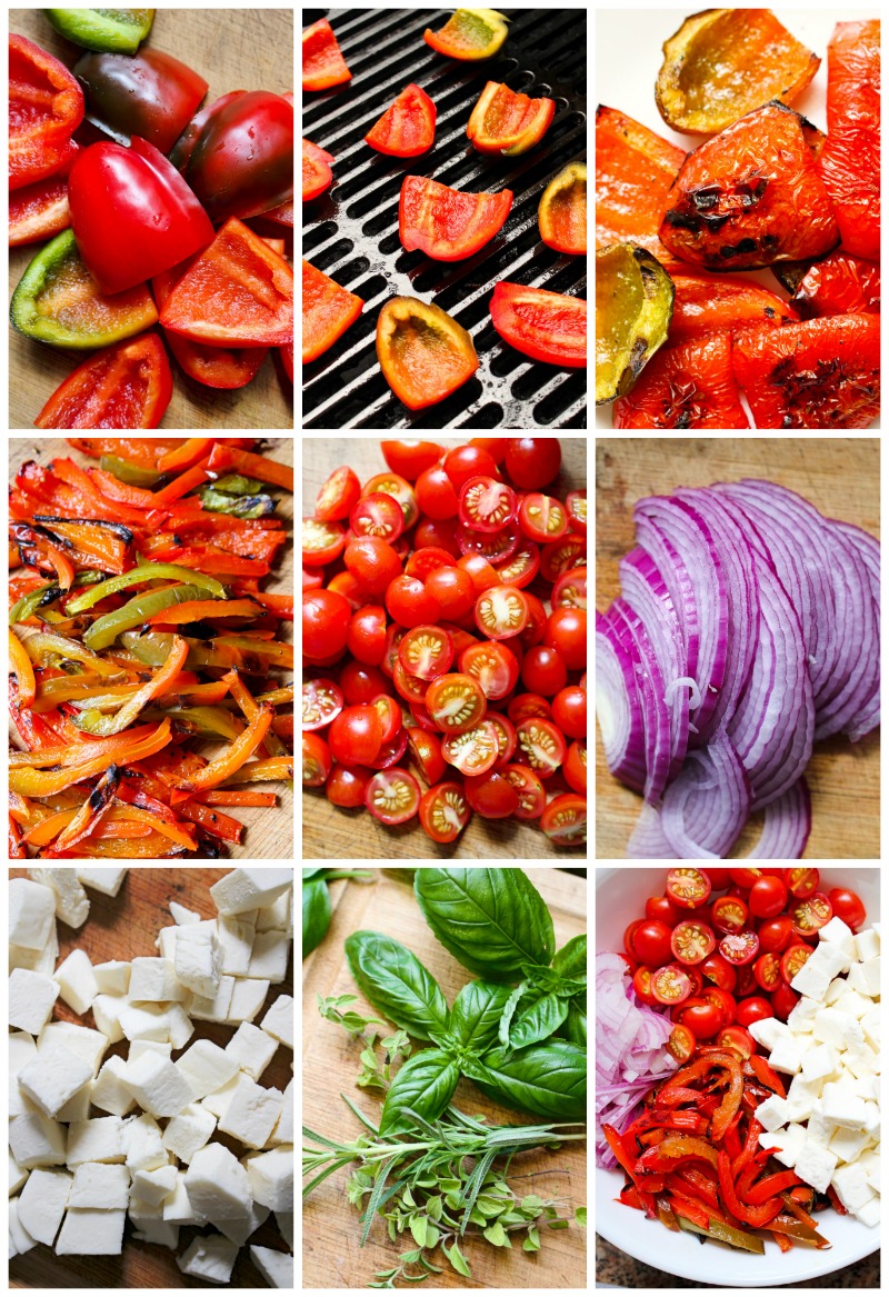 This Grilled Bell Pepper, Tomato, and Mozzarella Salad is bursting with summer flavors! It's the perfect fresh side dish to serve at a cookout. #sidedish #salad