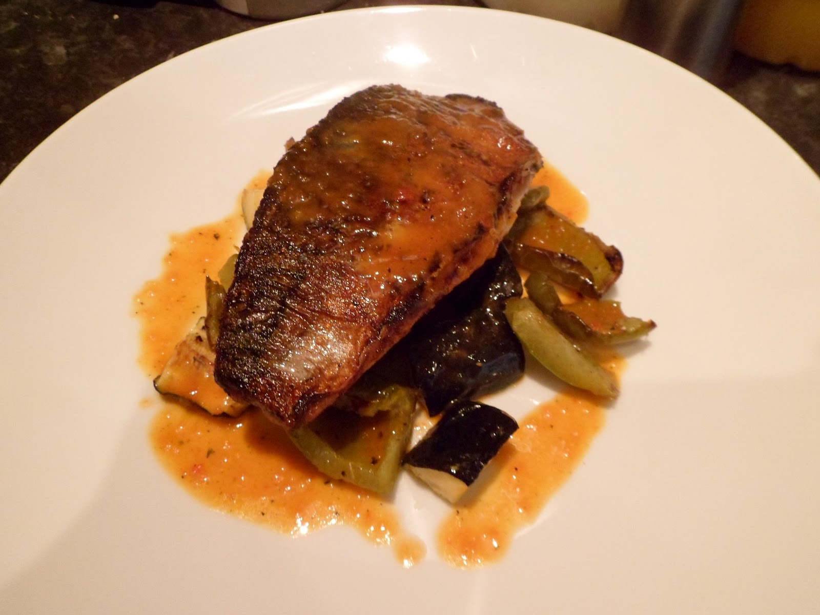 What's Cooking? Mackerel with roasted vegetables and red pepper sauce