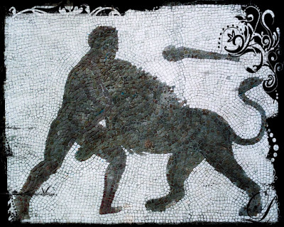 Mosiac shows Hercules fighting the Nemean Lion