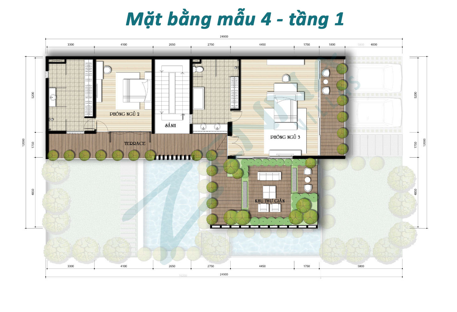 Mặt bằng tầng 1 mẫu 4 biệt thự Zenna Villas Mặt bằng tầng 1 mẫu 4 biệt thự Zenna Villas