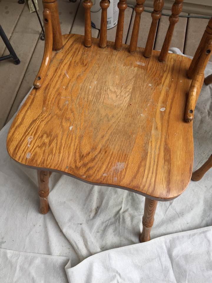 Damaged finish on chair seat. Damaged finish on chair seat.
