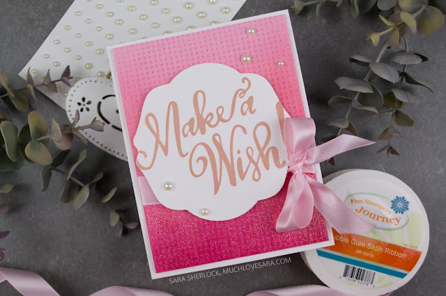 Super fun, and sparkling, birthday card - created with the Fun Stampers Journey Make A Wish ATS, and Graduated Dots stamps.