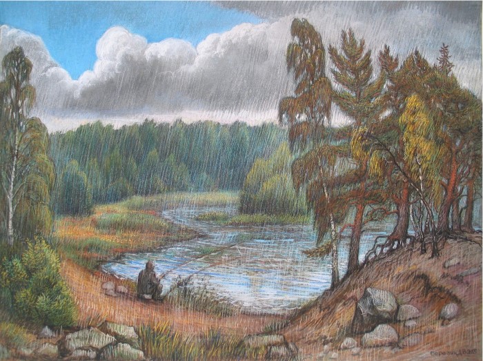 Российский художник. Дмитрий Березин Березин Д.В.дождь 50х65. 2015г.