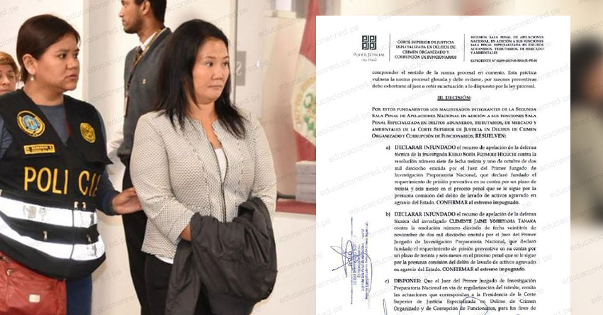 Keiko Fujimori continuará cumpliendo prisión preventiva de 3 años. Poder Judicial declaró infundado el recurso de apelación Keiko Fujimori continuará cumpliendo prisión preventiva de 3 años. Poder Judicial declaró infundado el recurso de apelación