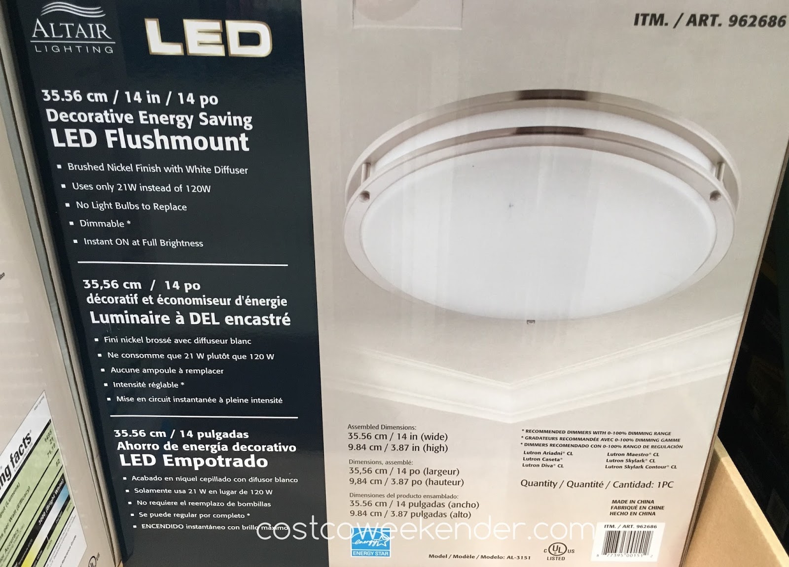 New Other Altair Lighting LED Flushmount 14" Dimmable Brushed Nickel 