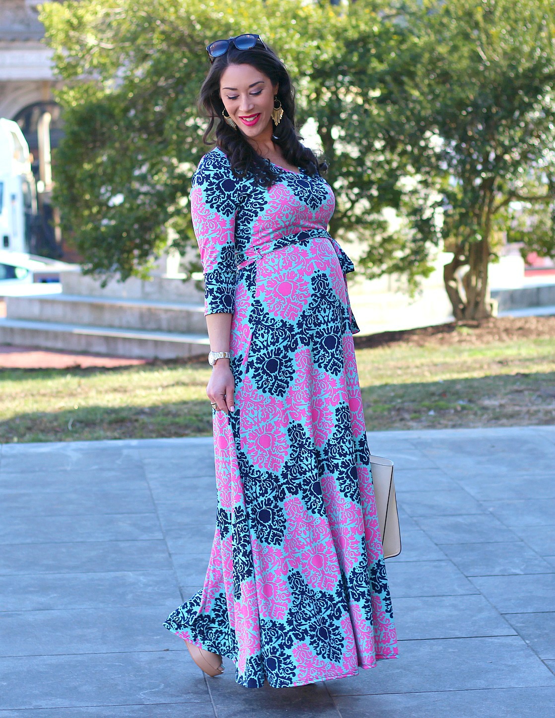 pink blush maternity maxi dress