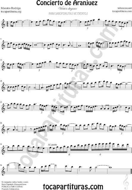  Saxofón Alto y Sax Barítono Partitura del Concierto de Aranjuez Sheet Music for Alto and Baritone Saxophone Music Scores