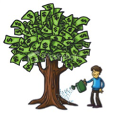 Man watering a money tree Man watering a money tree