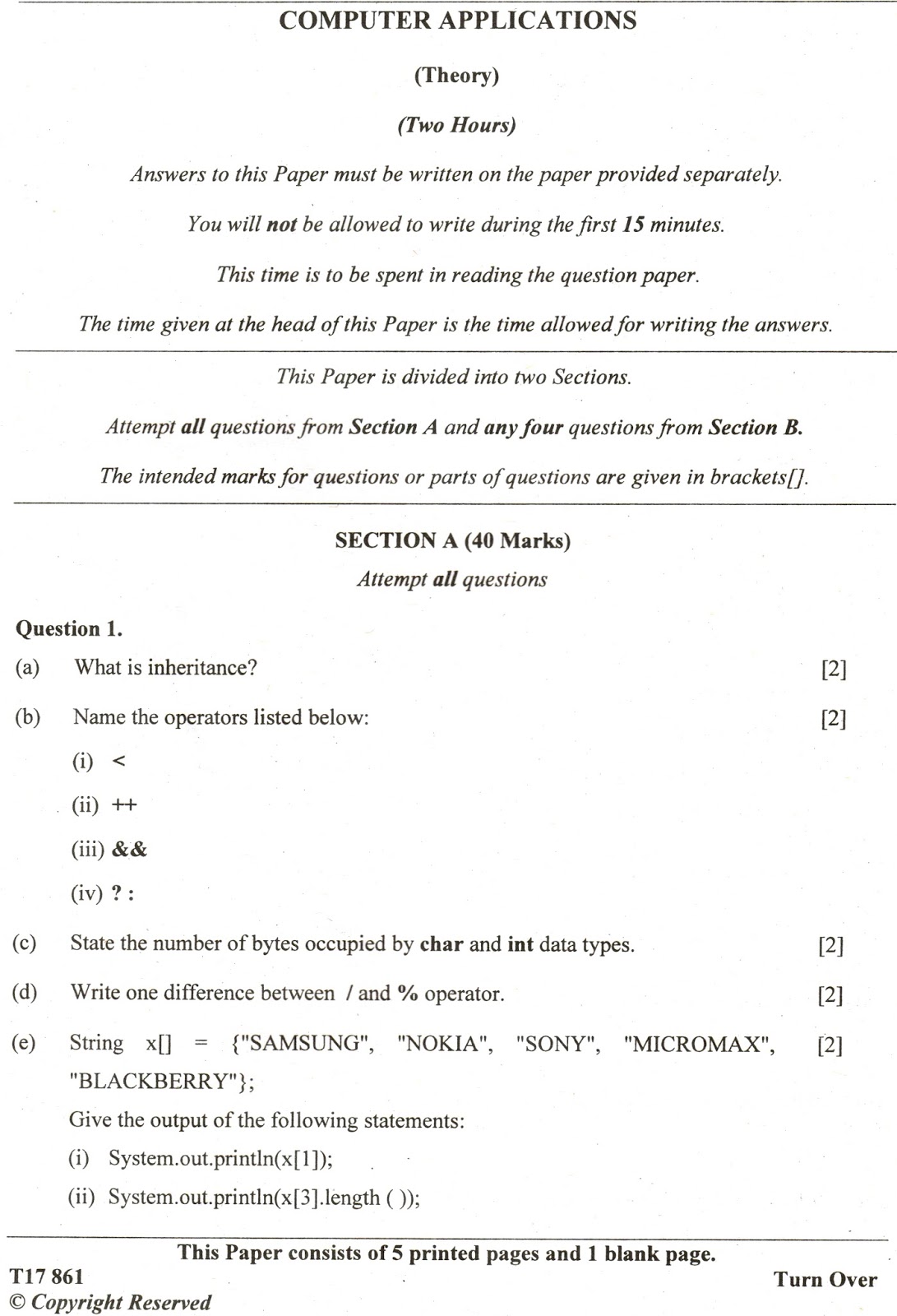 ICSE 2017 Question Papers ICSE Computer Applications 2017 Question Paper
